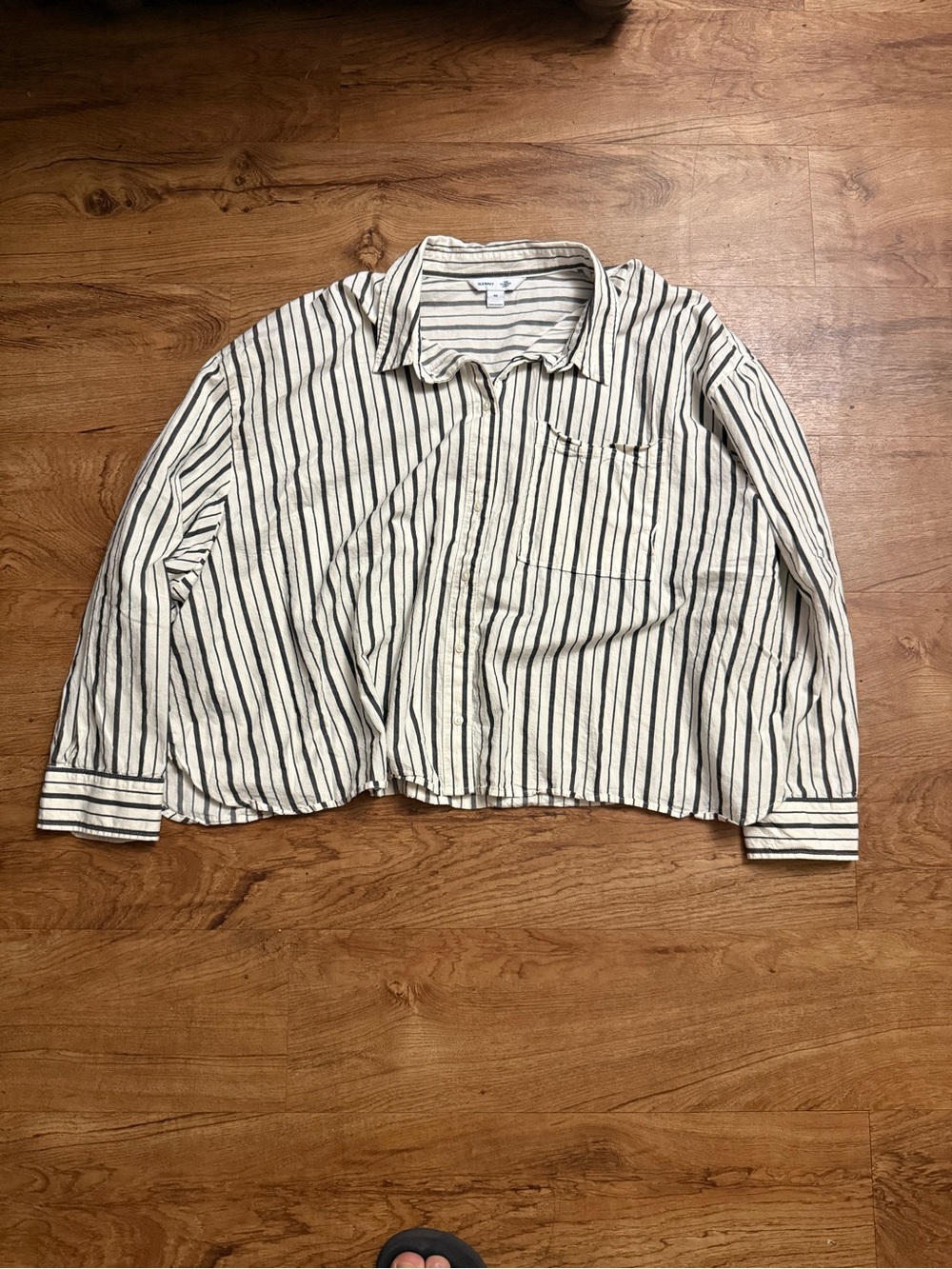 Old Navy Men's Cream Button-Down Shirt with Black Stripes